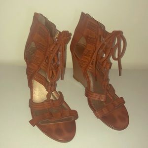 Rampage tie up, wedge heel sandals